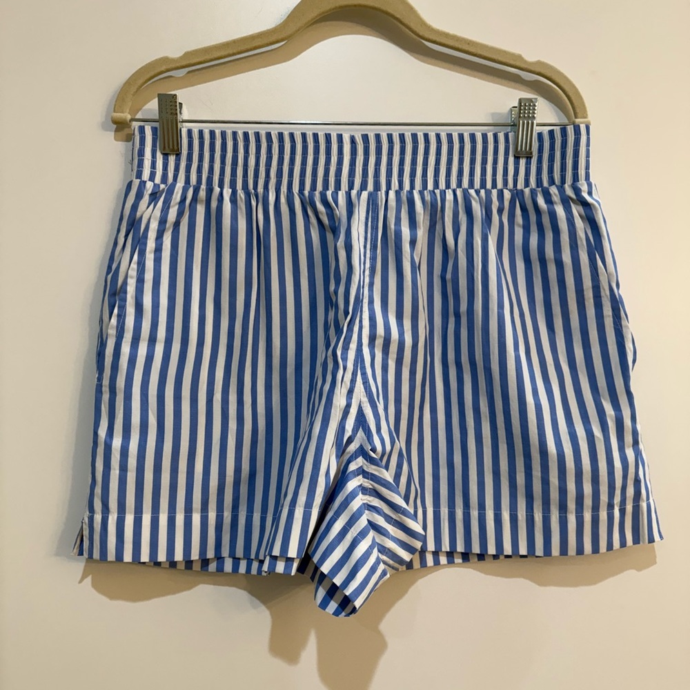 French Connection blue stripe shorts with elastic waistbandsd